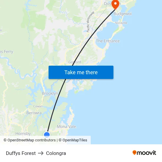 Duffys Forest to Colongra map