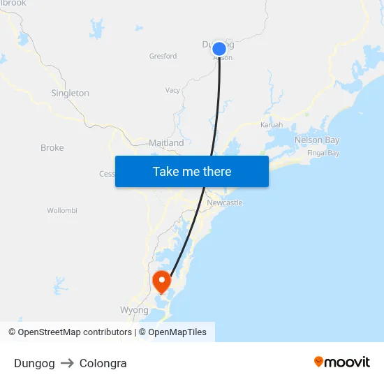 Dungog to Colongra map