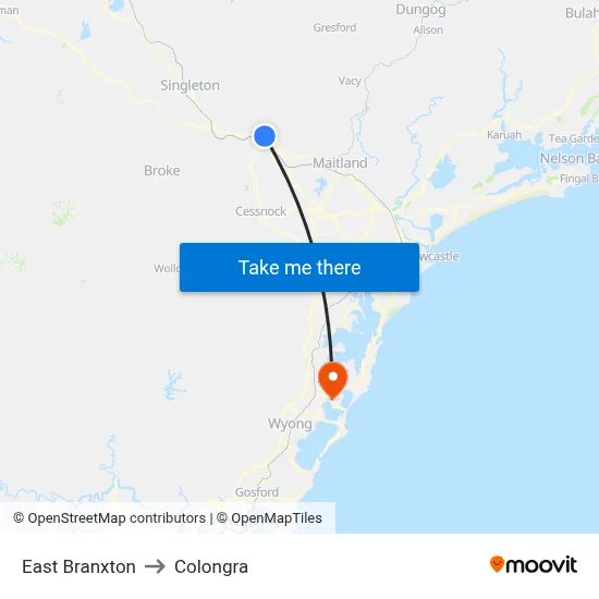 East Branxton to Colongra map