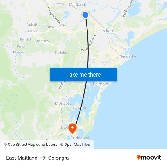 East Maitland to Colongra map