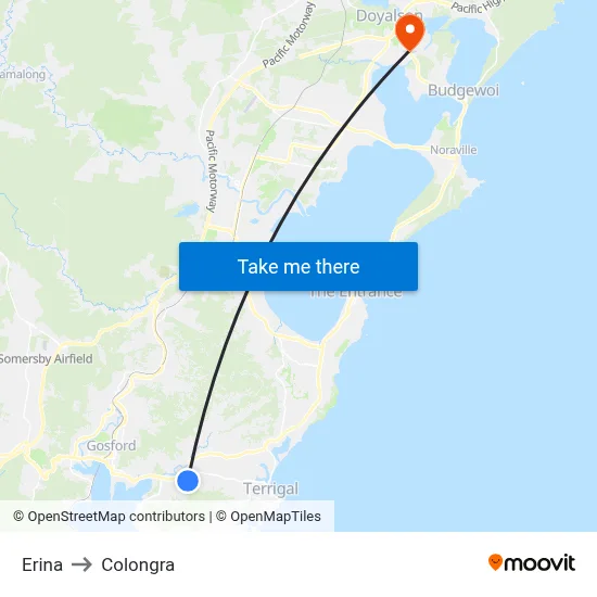 Erina to Colongra map