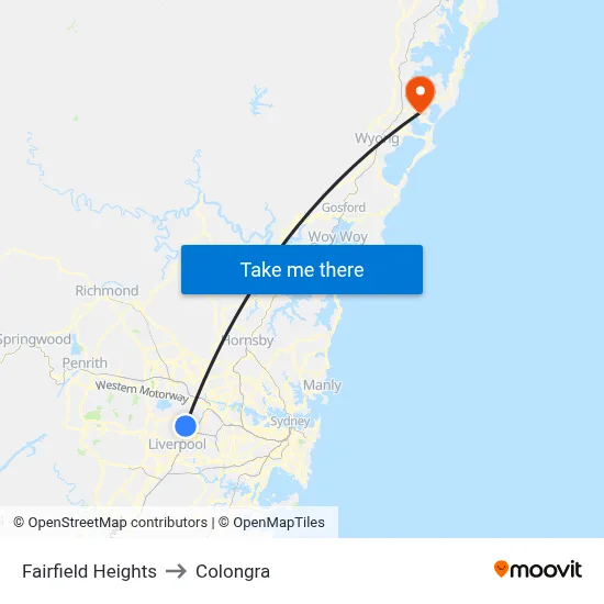 Fairfield Heights to Colongra map