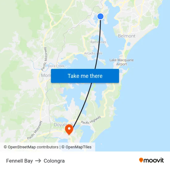 Fennell Bay to Colongra map