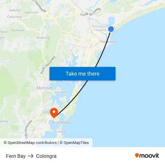 Fern Bay to Colongra map