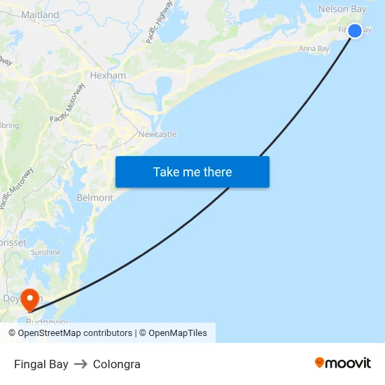 Fingal Bay to Colongra map