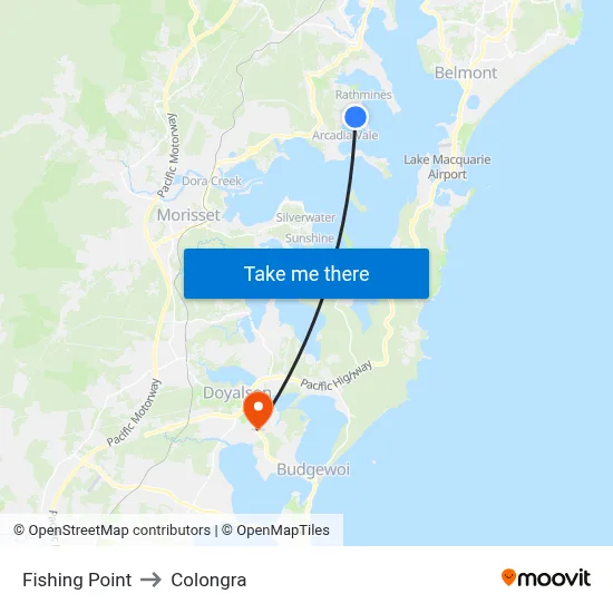 Fishing Point to Colongra map