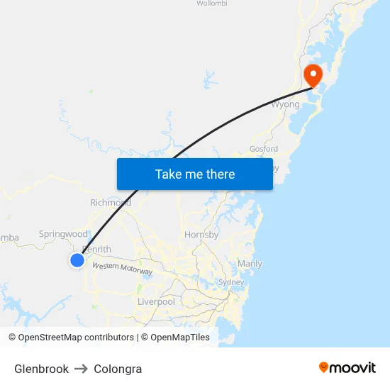 Glenbrook to Colongra map
