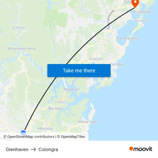 Glenhaven to Colongra map