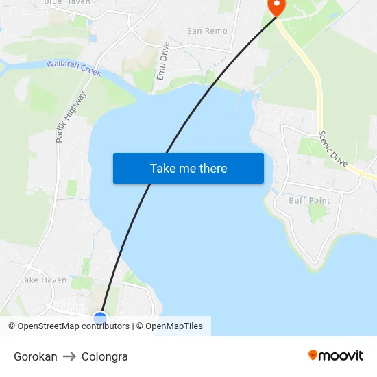 Gorokan to Colongra map