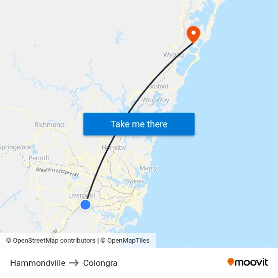 Hammondville to Colongra map