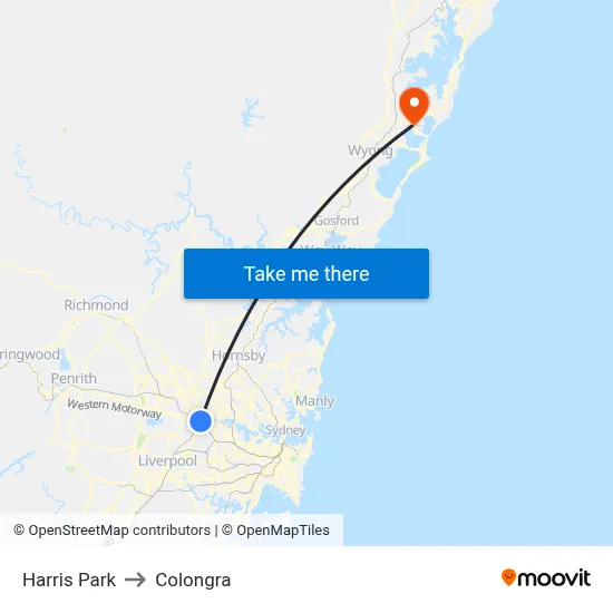 Harris Park to Colongra map