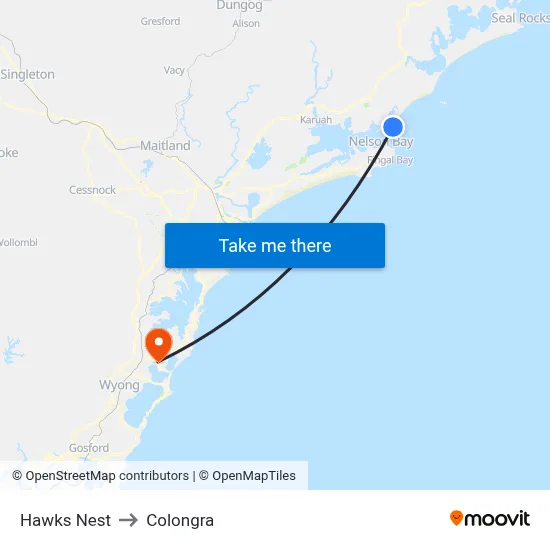 Hawks Nest to Colongra map