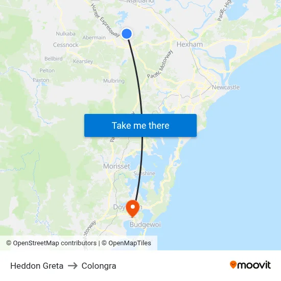 Heddon Greta to Colongra map