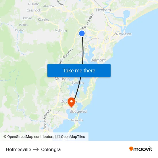 Holmesville to Colongra map
