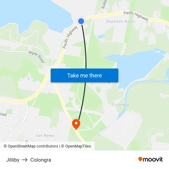 Jilliby to Colongra map