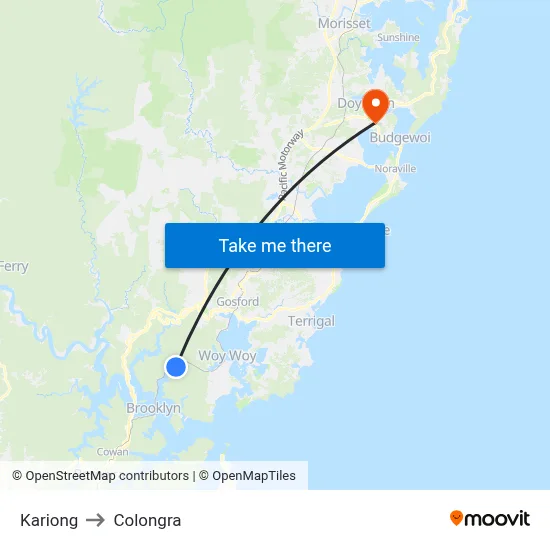 Kariong to Colongra map