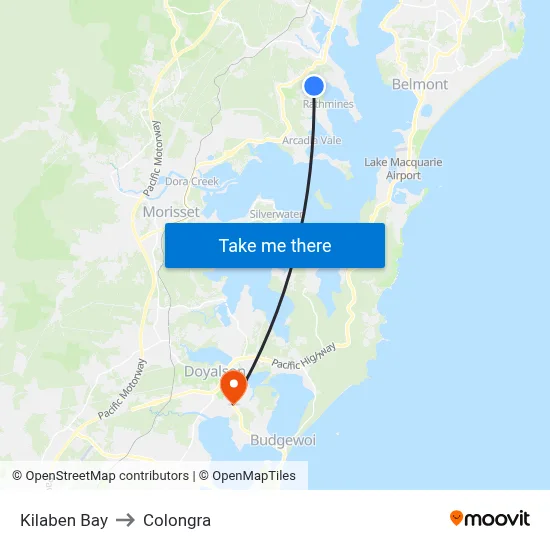 Kilaben Bay to Colongra map