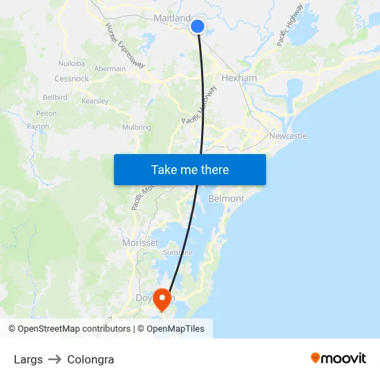Largs to Colongra map