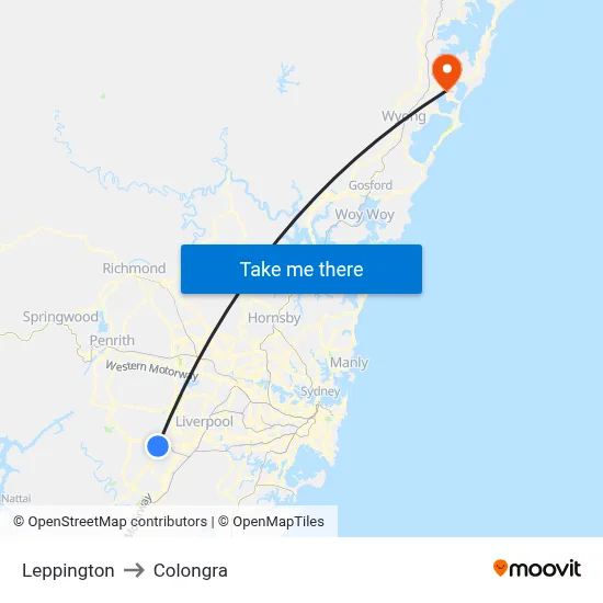 Leppington to Colongra map