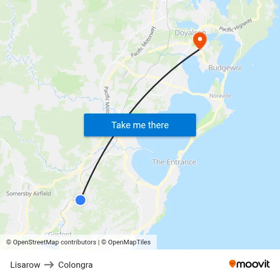 Lisarow to Colongra map