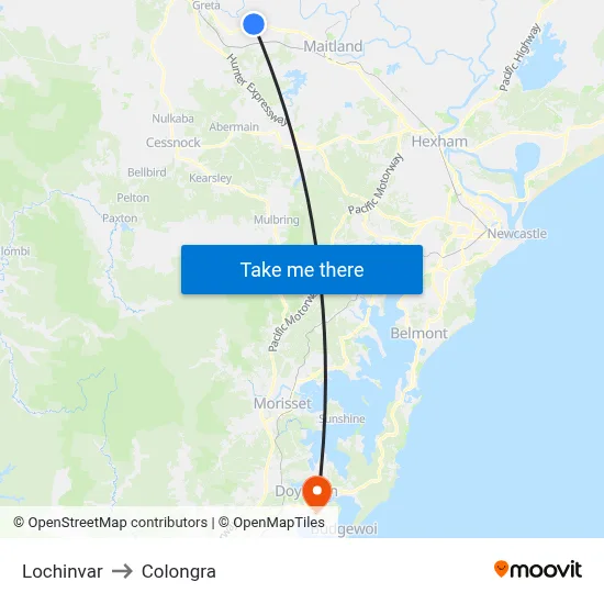Lochinvar to Colongra map