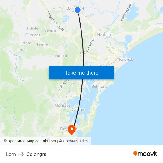 Lorn to Colongra map