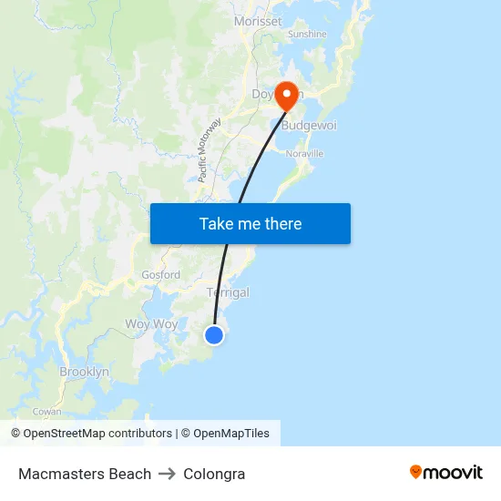 Macmasters Beach to Colongra map