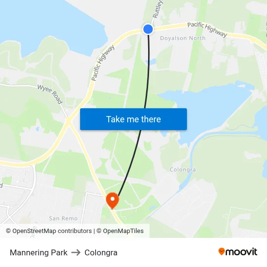 Mannering Park to Colongra map