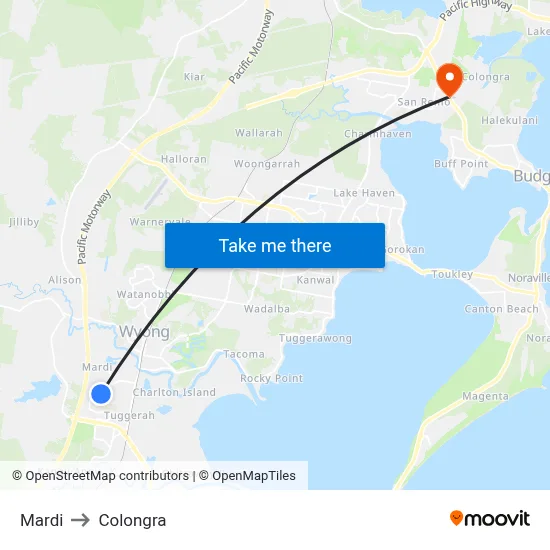 Mardi to Colongra map