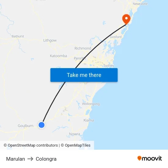 Marulan to Colongra map