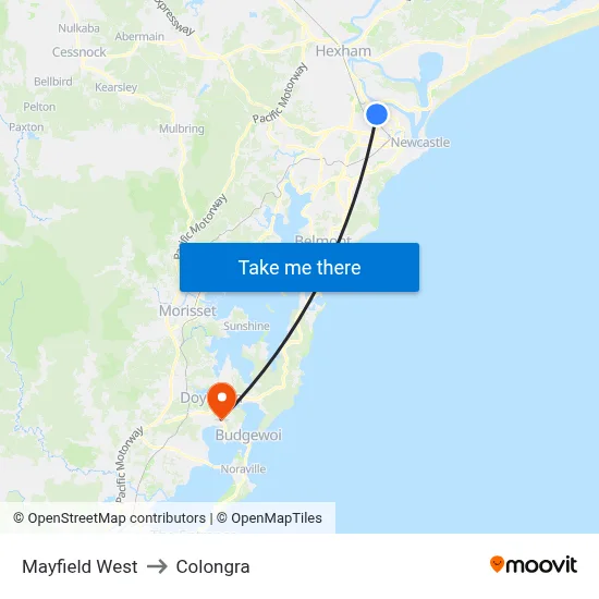 Mayfield West to Colongra map