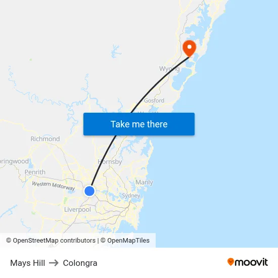 Mays Hill to Colongra map