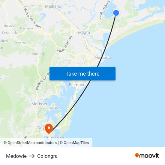Medowie to Colongra map