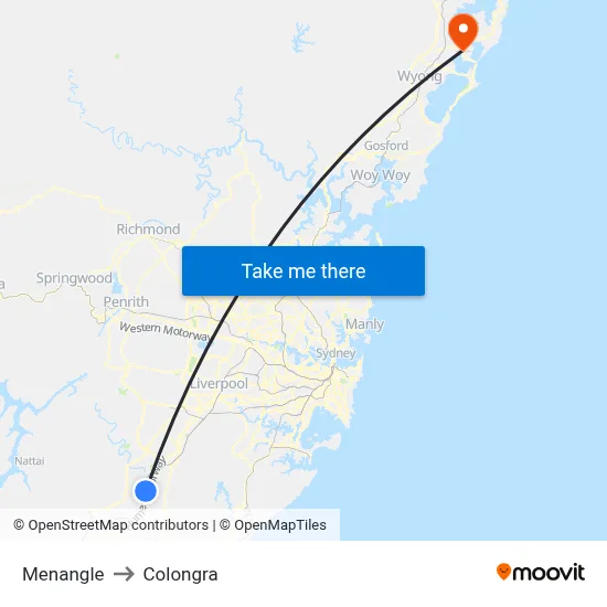 Menangle to Colongra map