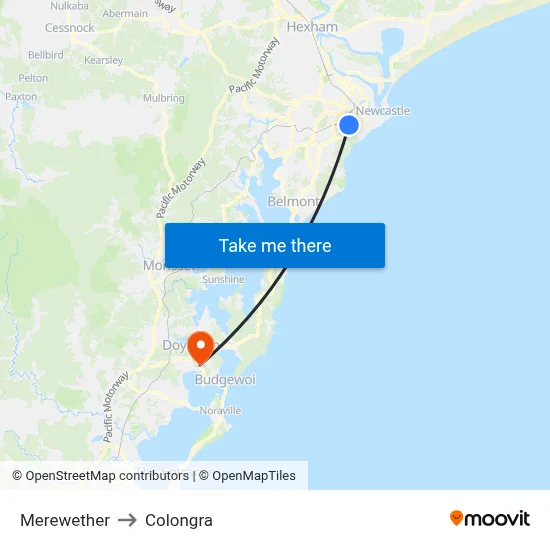 Merewether to Colongra map