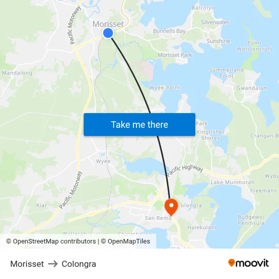 Morisset to Colongra map