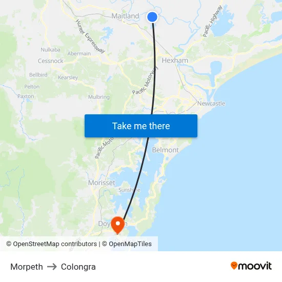 Morpeth to Colongra map