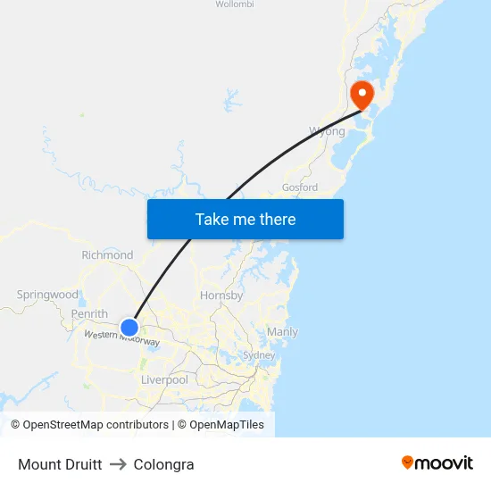 Mount Druitt to Colongra map