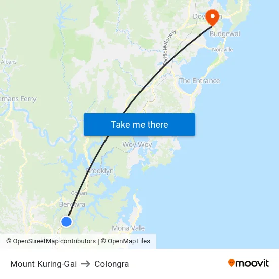Mount Kuring-Gai to Colongra map
