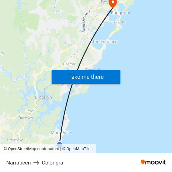 Narrabeen to Colongra map