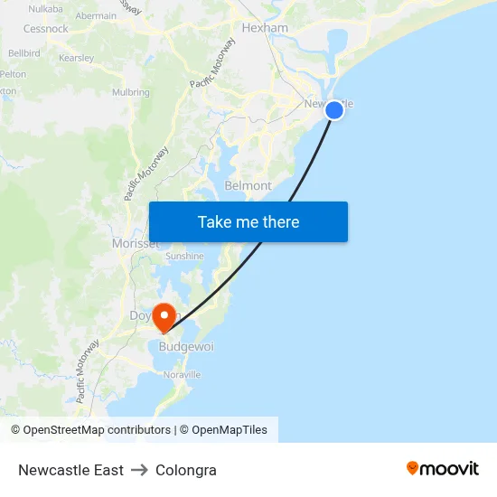 Newcastle East to Colongra map