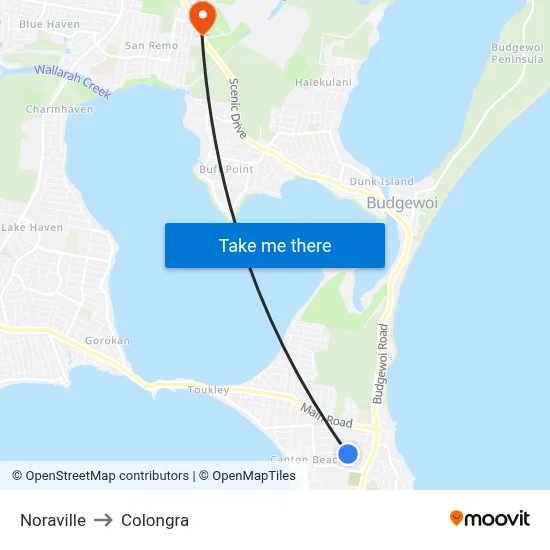 Noraville to Colongra map