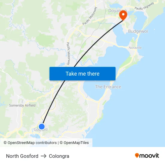 North Gosford to Colongra map