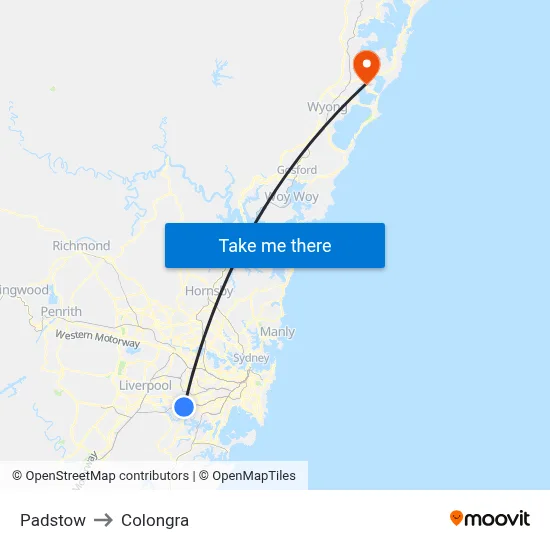 Padstow to Colongra map