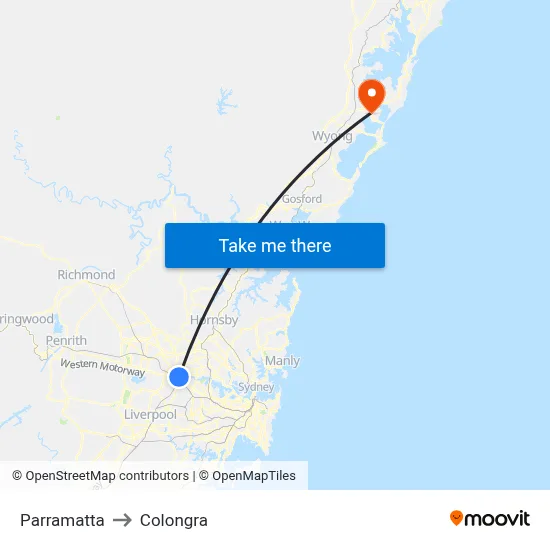 Parramatta to Colongra map