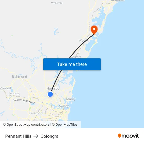 Pennant Hills to Colongra map