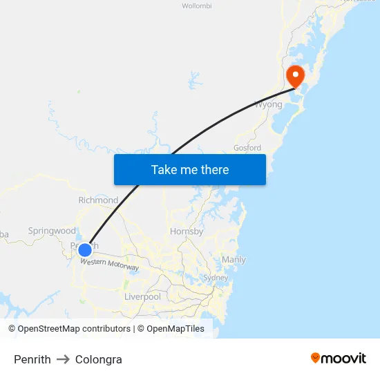 Penrith to Colongra map