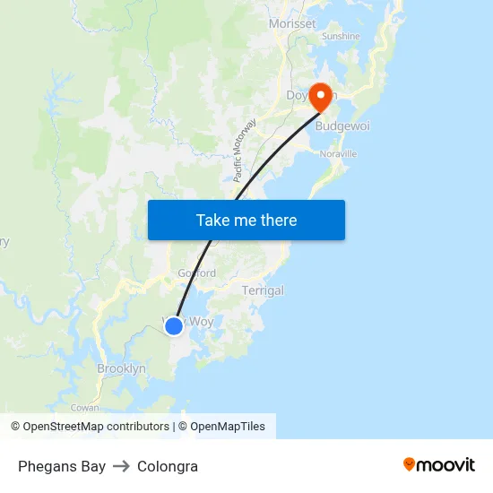 Phegans Bay to Colongra map