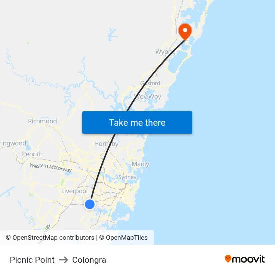 Picnic Point to Colongra map