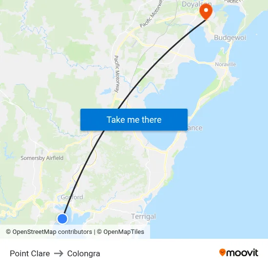 Point Clare to Colongra map